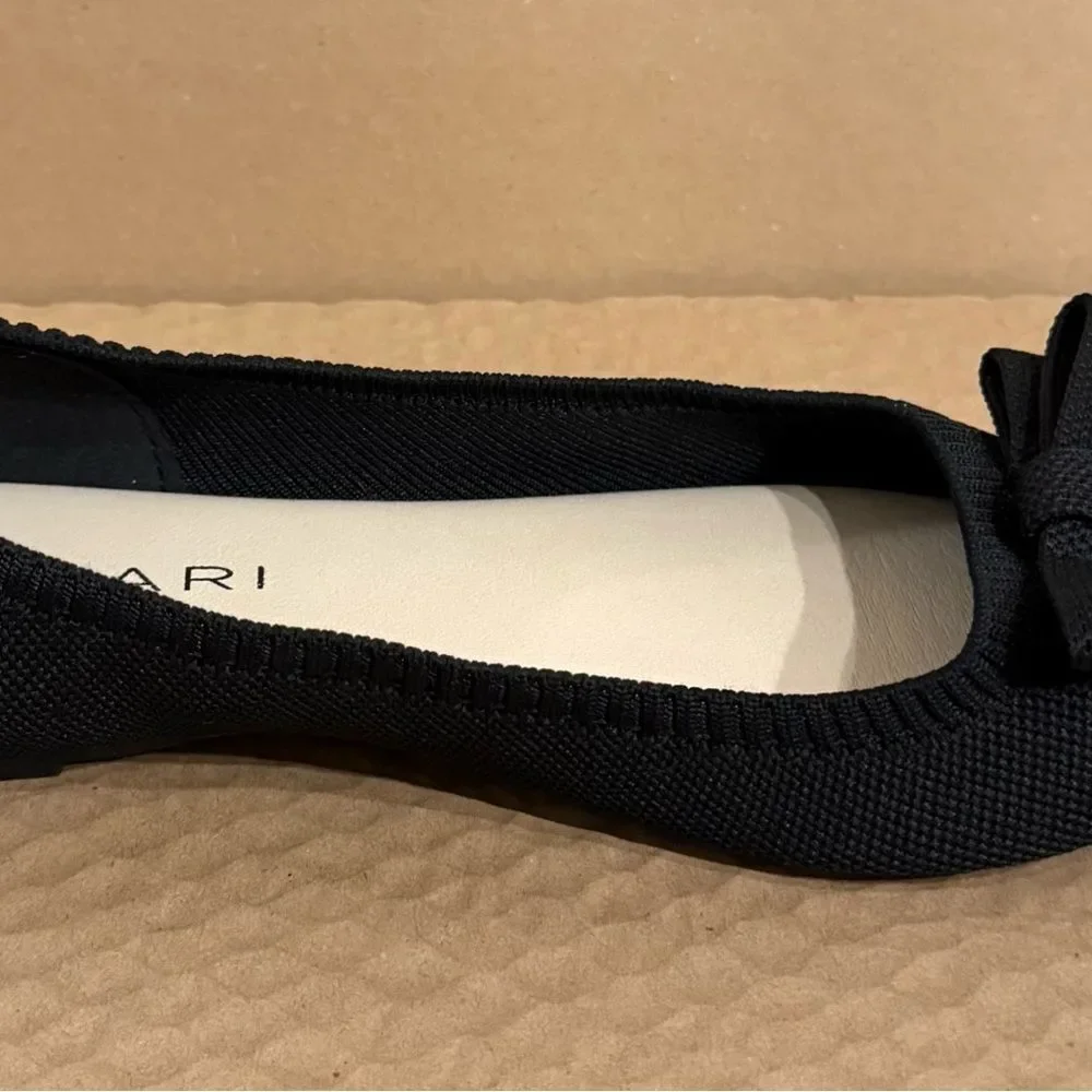TAHARI Athens Black Bow Slip On Knit Ballerina Pointy Toe Classic Flats Size 9